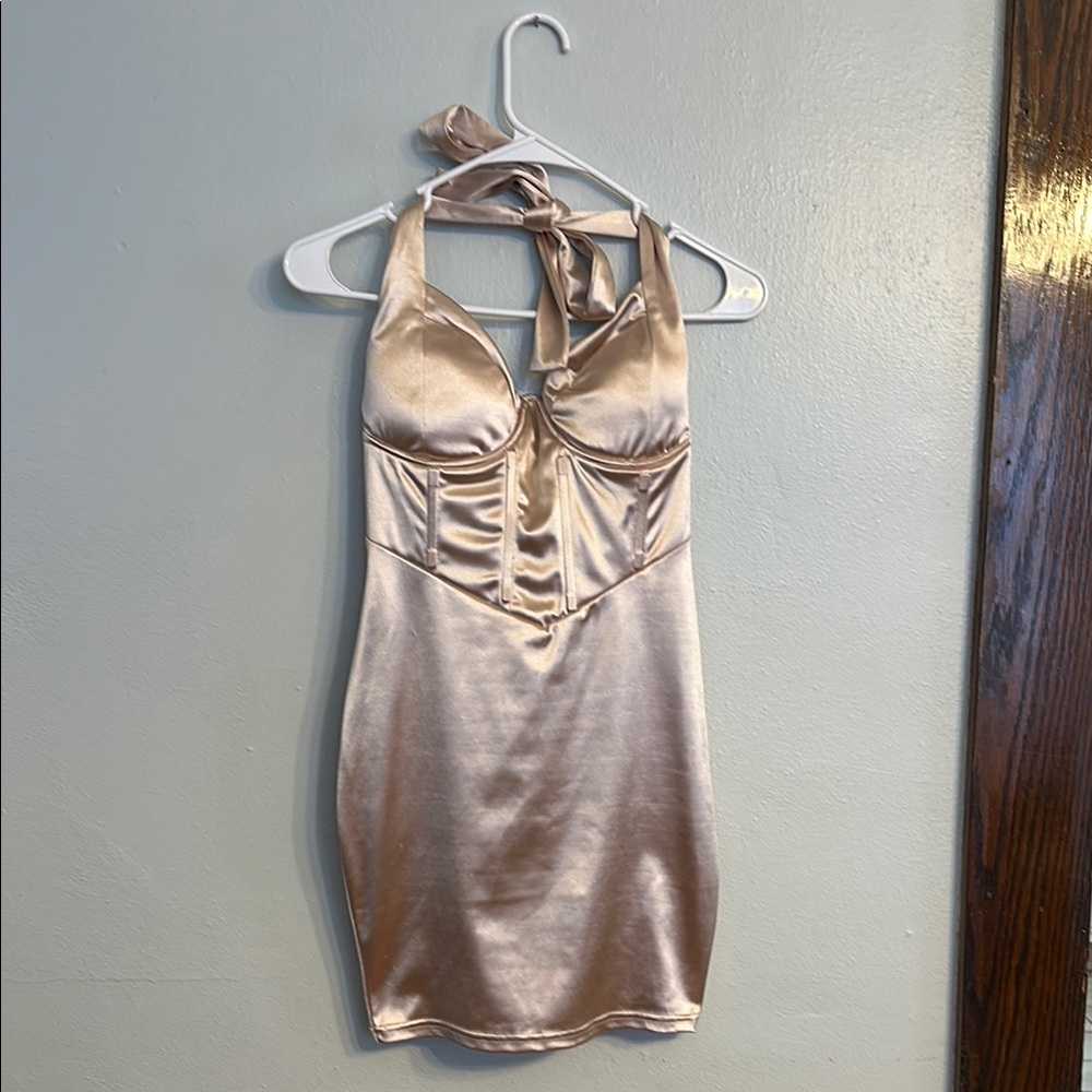 Better Be Cocktail Mini Dress - Metallic Gold - Size Small